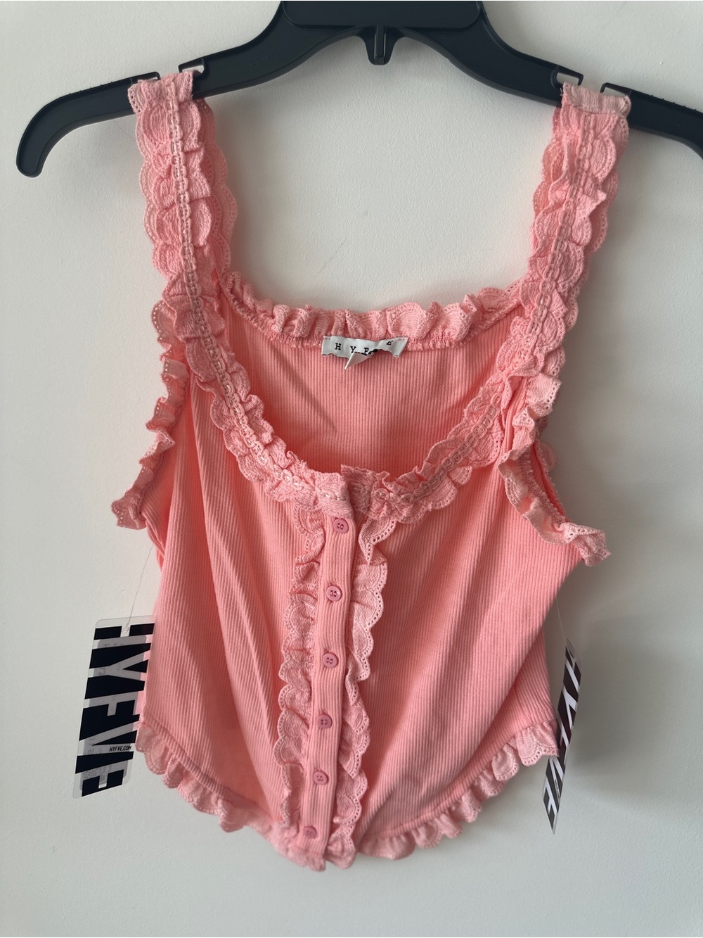 HYFVE Coral Pink Ruffled Lace Tank